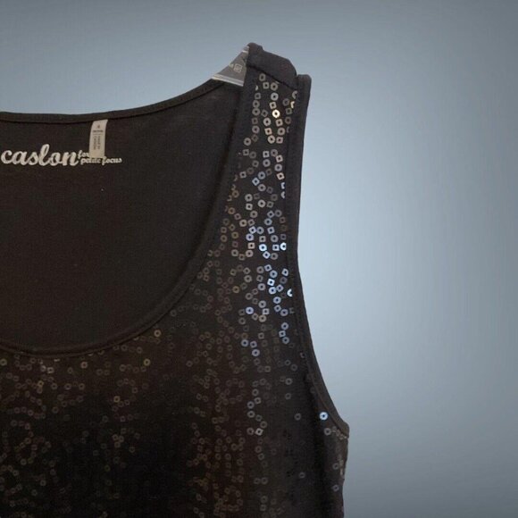 Carlson Black Sequins Size Small Petite Focus Dressy Sequin Camisole Tunic Top - Picture 6 of 8